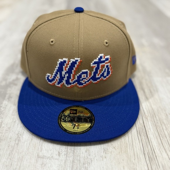 New Era Other - New Era 59FIFTY Mets‎ Hat 7 1/8 Tan Blue Fitted Pixel Embroidered MLB NWT